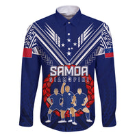 Personalised Samoa Rugby Family Matching Summer Maxi Dress and Hawaiian Shirt World Cup 2023 Siamupini Siva Tau LT7 Dad's Shirt - Long Sleeve Blue - Polynesian Pride