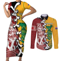 Mate Ma'a Tonga Vs Australia Rugby Personalized Couples Matching Short Sleeve Bodycon Dress and Long Sleeve Button Shirt Special Mascots LT7 Colorful - Polynesian Pride