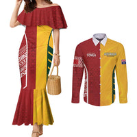 Australia - Tonga Rugby Custom Couples Matching Mermaid Dress and Long Sleeve Button Shirt Minimalist Dynamic LT7 Colorful - Polynesian Pride