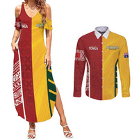 Australia - Tonga Rugby Custom Couples Matching Summer Maxi Dress and Long Sleeve Button Shirt Minimalist Dynamic LT7 Colorful - Polynesian Pride
