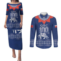 Queen Salote College 100 Years Anniversary Personalized Couples Matching Puletasi and Long Sleeve Button Shirt Tonga QSC Royal Blue - Polynesian Pride
