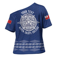 Queen Salote College 100 Years Anniversary Personalized Cross Shoulder Shirt Tonga QSC Royal Blue LT7 - Polynesian Pride