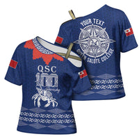 Queen Salote College 100 Years Anniversary Personalized Cross Shoulder Shirt Tonga QSC Royal Blue LT7 - Polynesian Pride