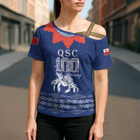 Queen Salote College 100 Years Anniversary Personalized Cross Shoulder Shirt Tonga QSC Royal Blue LT7 - Polynesian Pride