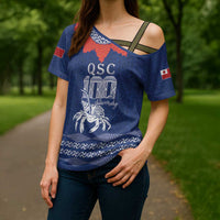 Queen Salote College 100 Years Anniversary Personalized Cross Shoulder Shirt Tonga QSC Royal Blue LT7 - Polynesian Pride
