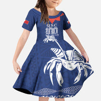 Queen Salote College 100 Years Anniversary Personalized Family Matching Off The Shoulder Long Sleeve Dress and Hawaiian Shirt Tonga QSC Royal Blue - Polynesian Pride