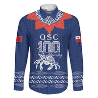 Queen Salote College 100 Years Anniversary Personalized Family Matching Off Shoulder Maxi Dress and Hawaiian Shirt Tonga QSC Royal Blue - Polynesian Pride