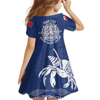 Queen Salote College 100 Years Anniversary Personalized Family Matching Off Shoulder Short Dress and Hawaiian Shirt Tonga QSC Royal Blue - Polynesian Pride