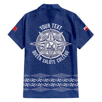 Queen Salote College 100 Years Anniversary Personalized Family Matching Off Shoulder Short Dress and Hawaiian Shirt Tonga QSC Royal Blue - Polynesian Pride