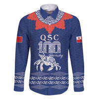 Queen Salote College 100 Years Anniversary Personalized Family Matching Off Shoulder Short Dress and Hawaiian Shirt Tonga QSC Royal Blue - Polynesian Pride