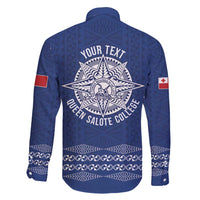 Queen Salote College 100 Years Anniversary Personalized Family Matching Off Shoulder Short Dress and Hawaiian Shirt Tonga QSC Royal Blue - Polynesian Pride