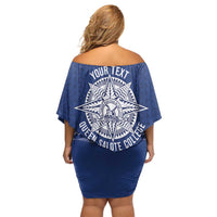 Queen Salote College 100 Years Anniversary Personalized Family Matching Off Shoulder Short Dress and Hawaiian Shirt Tonga QSC Royal Blue - Polynesian Pride