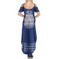 Queen Salote College 100 Years Anniversary Personalized Family Matching Summer Maxi Dress and Hawaiian Shirt Tonga QSC Royal Blue - Polynesian Pride