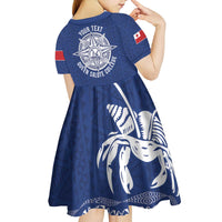 Queen Salote College 100 Years Anniversary Personalized Kid Short Sleeve Dress Tonga QSC Royal Blue - Polynesian Pride
