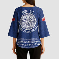 Queen Salote College 100 Years Anniversary Personalized Kimono Sleeve Blouse Tonga QSC Royal Blue - Polynesian Pride