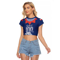 Queen Salote College 100 Years Anniversary Personalized Raglan Cropped T Shirt Tonga QSC Royal Blue LT7 Female Royal Blue - Polynesian Pride