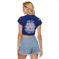 Queen Salote College 100 Years Anniversary Personalized Raglan Cropped T Shirt Tonga QSC Royal Blue LT7 - Polynesian Pride
