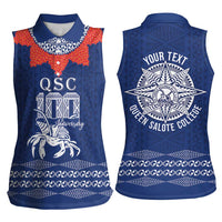 Queen Salote College 100 Years Anniversary Personalized Women Sleeveless Polo Shirt Tonga QSC Royal Blue - Polynesian Pride