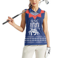 Queen Salote College 100 Years Anniversary Personalized Women Sleeveless Polo Shirt Tonga QSC Royal Blue - Polynesian Pride