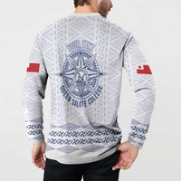 Queen Salote College 100 Years Anniversary Personalized Button Sweatshirt Tonga QSC White - Polynesian Pride