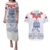 Queen Salote College 100 Years Anniversary Personalized Couples Matching Puletasi and Hawaiian Shirt Tonga QSC White - Polynesian Pride