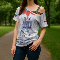 Queen Salote College 100 Years Anniversary Personalized Cross Shoulder Shirt Tonga QSC White - Polynesian Pride