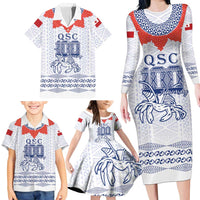 Queen Salote College 100 Years Anniversary Personalized Family Matching Long Sleeve Bodycon Dress and Hawaiian Shirt Tonga QSC White - Polynesian Pride