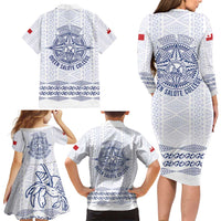 Queen Salote College 100 Years Anniversary Personalized Family Matching Long Sleeve Bodycon Dress and Hawaiian Shirt Tonga QSC White - Polynesian Pride