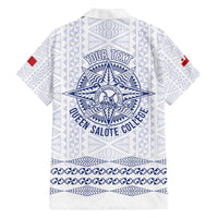 Queen Salote College 100 Years Anniversary Personalized Family Matching Off The Shoulder Long Sleeve Dress and Hawaiian Shirt Tonga QSC White LT7 - Polynesian Pride