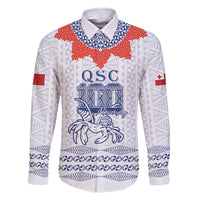 Queen Salote College 100 Years Anniversary Personalized Family Matching Off The Shoulder Long Sleeve Dress and Hawaiian Shirt Tonga QSC White LT7 Dad's Shirt - Long Sleeve White - Polynesian Pride