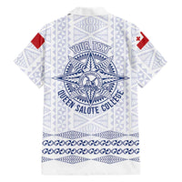 Queen Salote College 100 Years Anniversary Personalized Family Matching Off Shoulder Maxi Dress and Hawaiian Shirt Tonga QSC White - Polynesian Pride