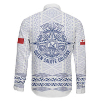 Queen Salote College 100 Years Anniversary Personalized Family Matching Off Shoulder Maxi Dress and Hawaiian Shirt Tonga QSC White - Polynesian Pride