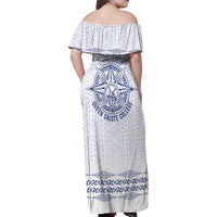Queen Salote College 100 Years Anniversary Personalized Family Matching Off Shoulder Maxi Dress and Hawaiian Shirt Tonga QSC White - Polynesian Pride