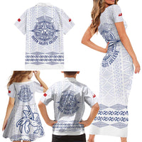 Queen Salote College 100 Years Anniversary Personalized Family Matching Short Sleeve Bodycon Dress and Hawaiian Shirt Tonga QSC White LT7 - Polynesian Pride