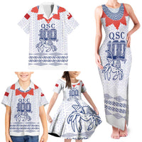 Queen Salote College 100 Years Anniversary Personalized Family Matching Tank Maxi Dress and Hawaiian Shirt Tonga QSC White - Polynesian Pride