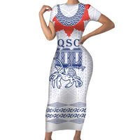 Queen Salote College 100 Years Anniversary Personalized Short Sleeve Bodycon Dress Tonga QSC White LT7 Long Dress White - Polynesian Pride