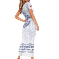 Queen Salote College 100 Years Anniversary Personalized Short Sleeve Bodycon Dress Tonga QSC White LT7 - Polynesian Pride