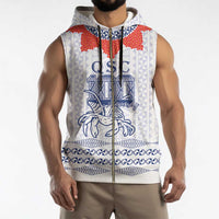Queen Salote College 100 Years Anniversary Personalized Sleeveless Zip Hoodie Tonga QSC White LT7 - Polynesian Pride