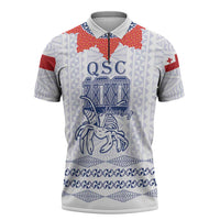 Queen Salote College 100 Years Anniversary Personalized Zipper Polo Shirt Tonga QSC White LT7 White - Polynesian Pride