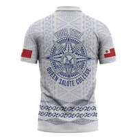 Queen Salote College 100 Years Anniversary Personalized Zipper Polo Shirt Tonga QSC White - Polynesian Pride