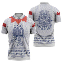 Queen Salote College 100 Years Anniversary Personalized Zipper Polo Shirt Tonga QSC White LT7 - Polynesian Pride