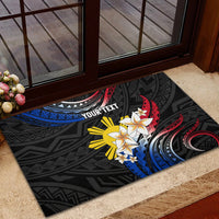 Personalised Philippines Tribal Rubber Doormat Mix Plumeria - Flag Colors LT7 - Polynesian Pride