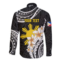 Personalised Philippines Tribal Long Sleeve Button Shirt Mix Plumeria LT7 - Polynesian Pride