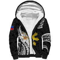 Personalised Philippines Tribal Sherpa Hoodie Mix Plumeria LT7 Unisex Black - Polynesian Pride