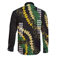 Hawaii Aloha Kakau Family Matching Off The Shoulder Long Sleeve Dress and Hawaiian Shirt Puakenikeni and Maile Lei Twist