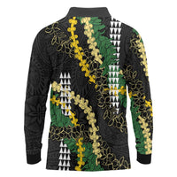 Hawaii Aloha Kakau Long Sleeve Polo Shirt Puakenikeni and Maile Lei Twist