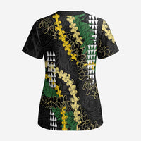 Hawaii Aloha Kakau Scrub Top Puakenikeni and Maile Lei Twist - Polynesian Pride