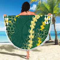 Hawaii Aloha Kakau Beach Blanket Green Puakenikeni and Maile Lei Twist