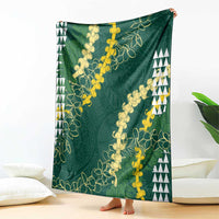 Hawaii Aloha Kakau Blanket Green Puakenikeni and Maile Lei Twist