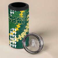 Hawaii Aloha Kakau 4 in 1 Can Cooler Tumbler Green Puakenikeni and Maile Lei Twist